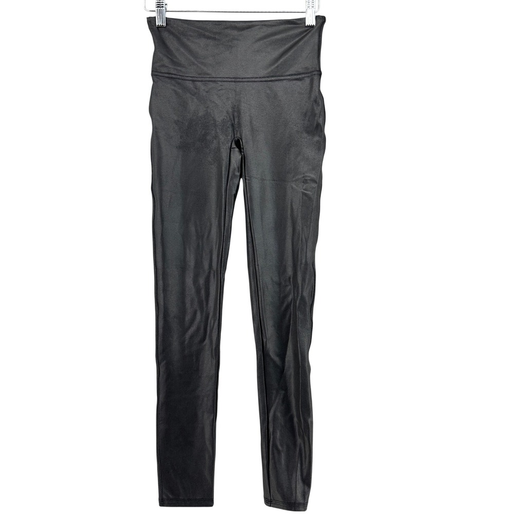 SPANX Faux Leather Leggings Black High Waisted Petite S SP Power Waistband
